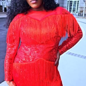 Pamela Fringed Red Party/Evening Women's Dress - Image 5