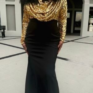 Sholape Gold and Black Sequence Party/Evening Dress - Image 1
