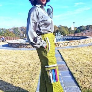 Vintage Green Jawu Africam Aso-oke Women's Pants - Image 2