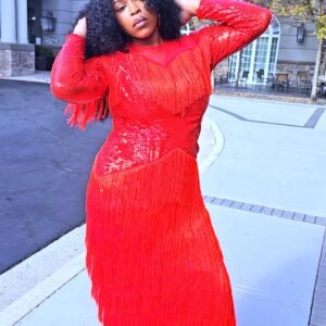 Pamela Fringed Red Party/Evening Women's Dress - Image 6