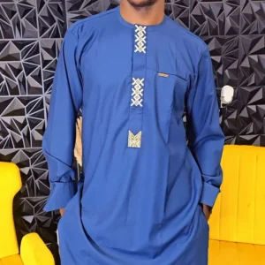Light Blue African Men's Kaftan Set - Image 2