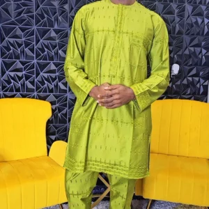 African Men's Green Polished Lace Set - Image 3