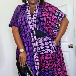 Multi-colored African Print Kimono and Pant Set - Image 2