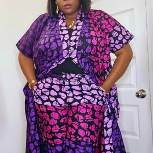 Multi-colored African Print Kimono and Pant Set - Image 3