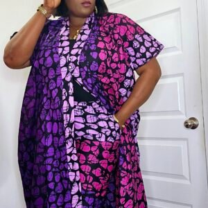 Multi-colored African Print Kimono and Pant Set - Image 1