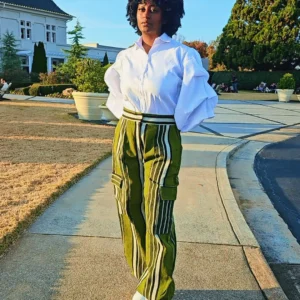 African Women's Aso-Oke Stripped Elastic Pant - Image 1
