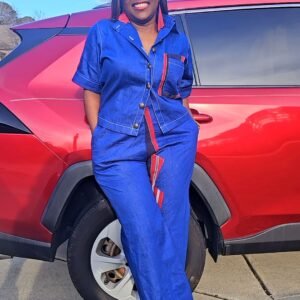 African Women's Aso-Oke and Denim's Set - Image 1