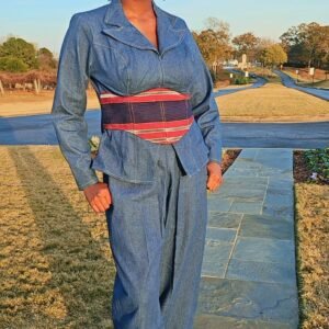 African Denim and Front Aso-oke Women's Set - Image 3