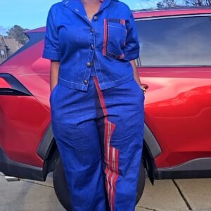 African Women's Aso-Oke and Denim's Set - Image 2