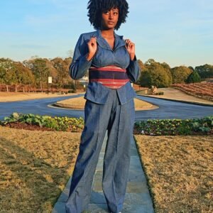 African Denim and Front Aso-oke Women's Set - Image 1
