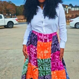 Multi-colored Midi Patched Adire A-Line Skirt - Image 1