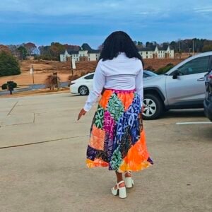 Multi-colored Midi Patched Adire A-Line Skirt - Image 4