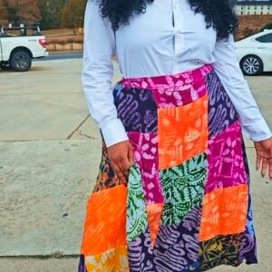 Multi-colored Midi Patched Adire A-Line Skirt - Image 3