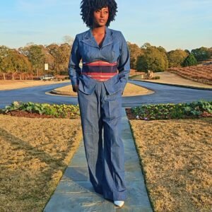 African Denim and Front Aso-oke Women's Set - Image 5