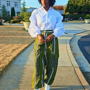 African Women's Aso-Oke Stripped Elastic Pant - Image 2