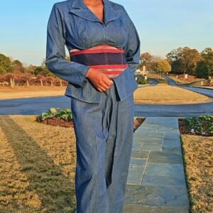 African Denim and Front Aso-oke Women's Set - Image 2