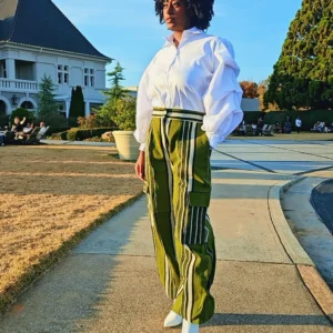 African Women's Aso-Oke Stripped Elastic Pant - Image 3